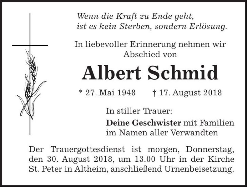 Traueranzeige Albert Schmid