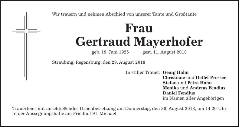 Traueranzeige Gertraud Mayerhofer