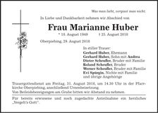 Traueranzeige Marianne Huber