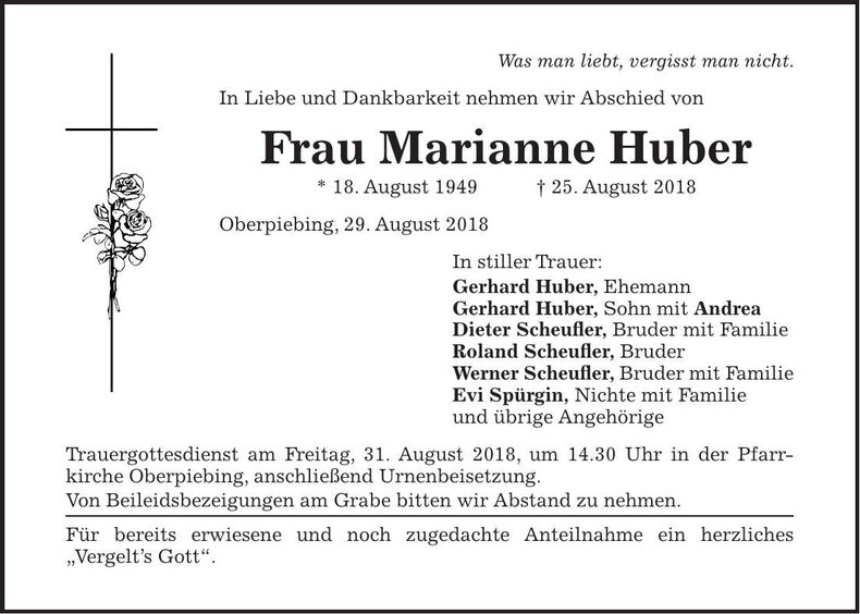 Traueranzeige Marianne Huber
