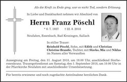 Traueranzeige Franz Pöschl