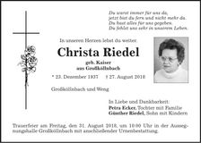 Traueranzeige Christa Riedel
