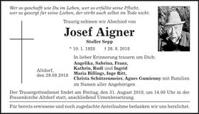 Traueranzeige Josef Aigner