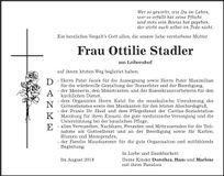 Traueranzeige Ottilie Stadler