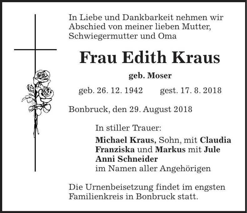 Traueranzeige Edith Kraus