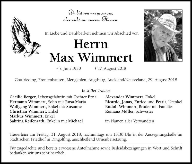 Traueranzeige Max Wimmert
