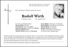 Traueranzeige Rudolf Wirth
