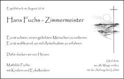 Traueranzeige Hans Fuchs