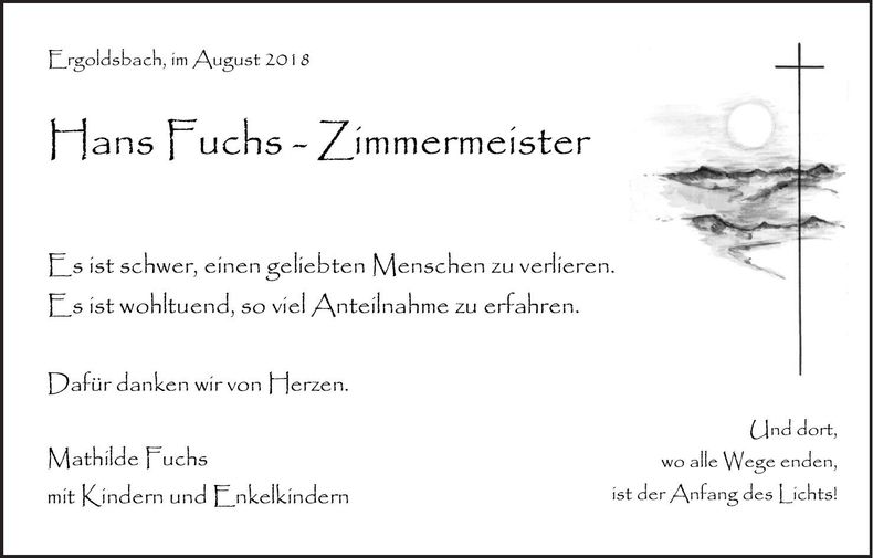 Traueranzeige Hans Fuchs
