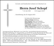 Traueranzeige Josef Schopf