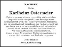 Traueranzeige Karlheinz Ostermeier