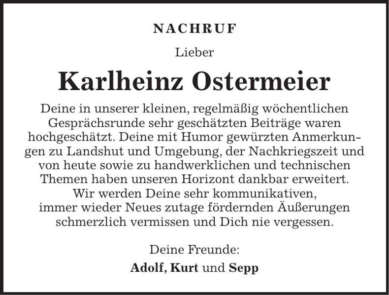 Traueranzeige Karlheinz Ostermeier