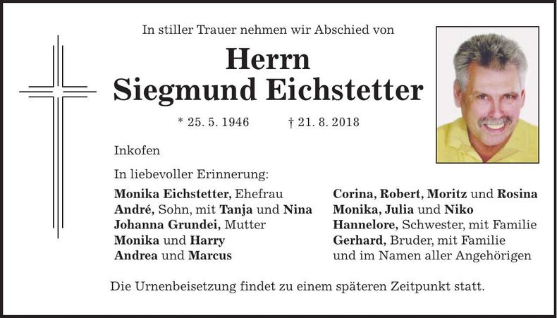 Traueranzeige Siegmund Eichstetter