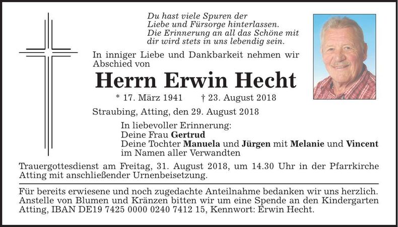 Traueranzeige Erwin Hecht