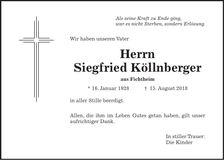Traueranzeige Siegfried Köllnberger
