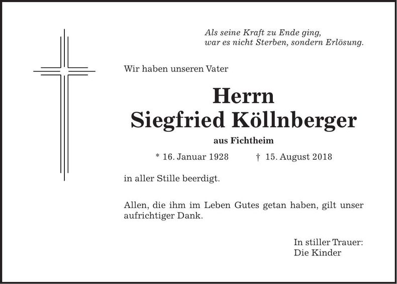 Traueranzeige Siegfried Köllnberger