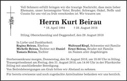 Traueranzeige Kurt Beirau