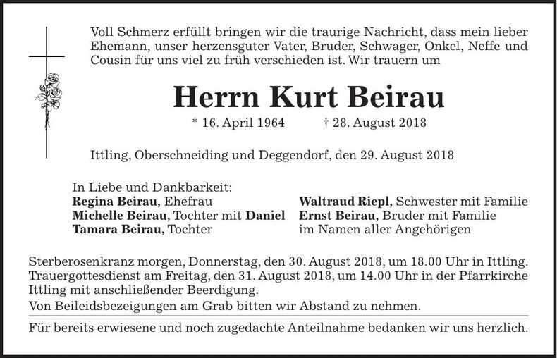 Traueranzeige Kurt Beirau