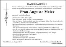 Traueranzeige Auguste Meier