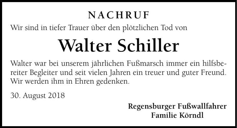 Traueranzeige Walter Schiller