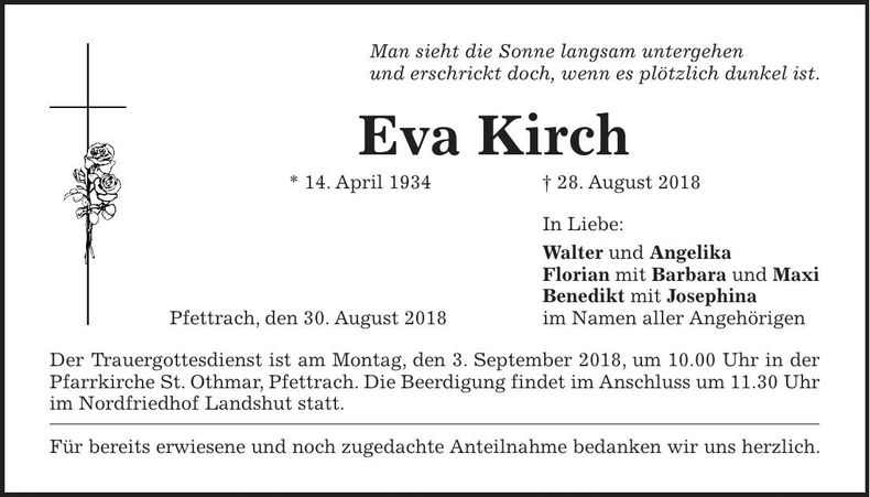 Traueranzeige Eva Kirch
