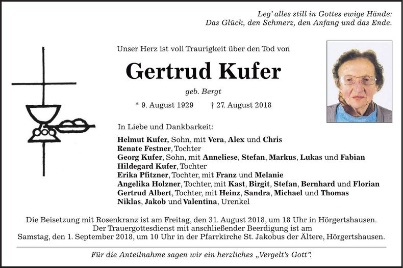 Traueranzeige Gertrud Kufer