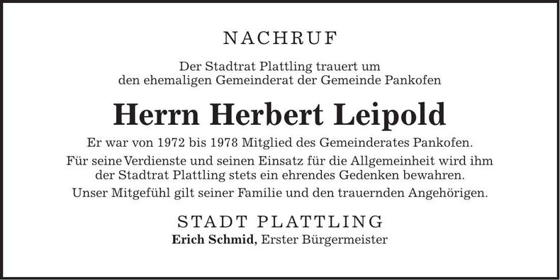 Traueranzeige Herbert Leipold