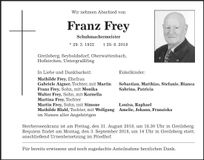 Traueranzeige Franz Frey