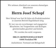 Traueranzeige Josef Schopf