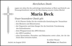 Traueranzeige Maria Beck