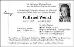Traueranzeige Wilfried Wenzl