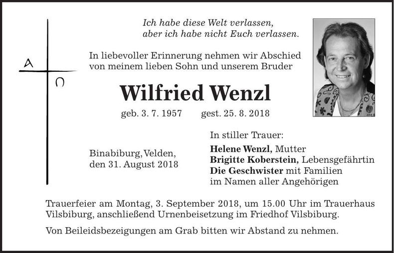 Traueranzeige Wilfried Wenzl