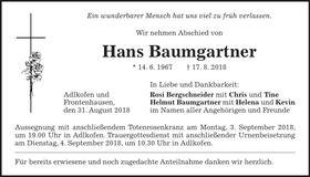 Traueranzeige Hans Baumgartner
