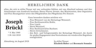 Traueranzeige Joseph Brückl