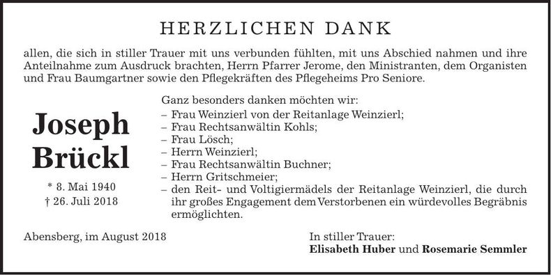 Traueranzeige Joseph Brückl