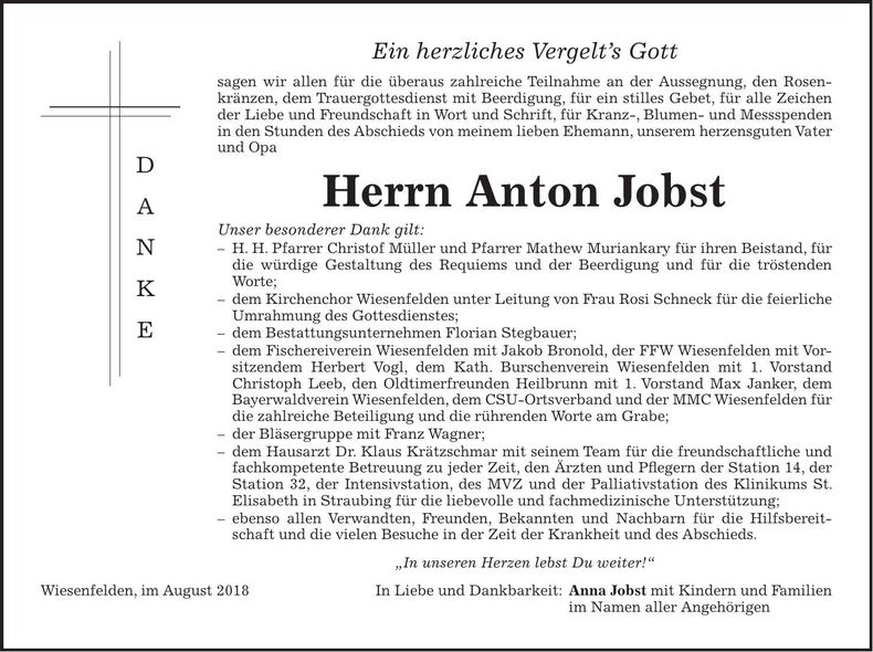 Traueranzeige Anton Jobst