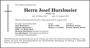 Traueranzeige Josef Hurzlmeier