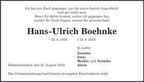 Traueranzeige Hans-Ulrich Boehnke