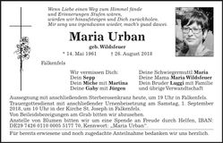 Traueranzeige Maria Urban
