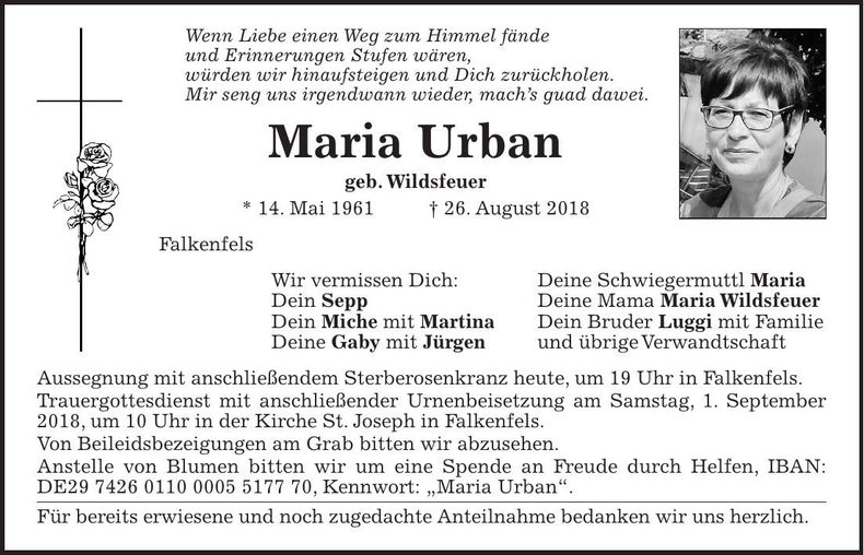 Traueranzeige Maria Urban