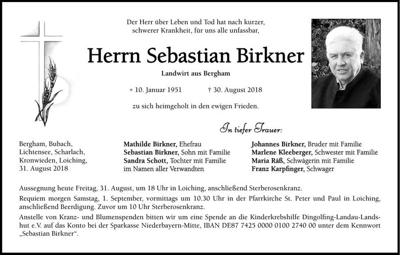 Traueranzeige Sebastian Birkner
