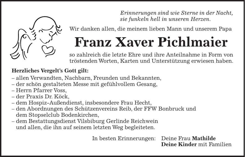 Traueranzeige Xaver Pichlmaier