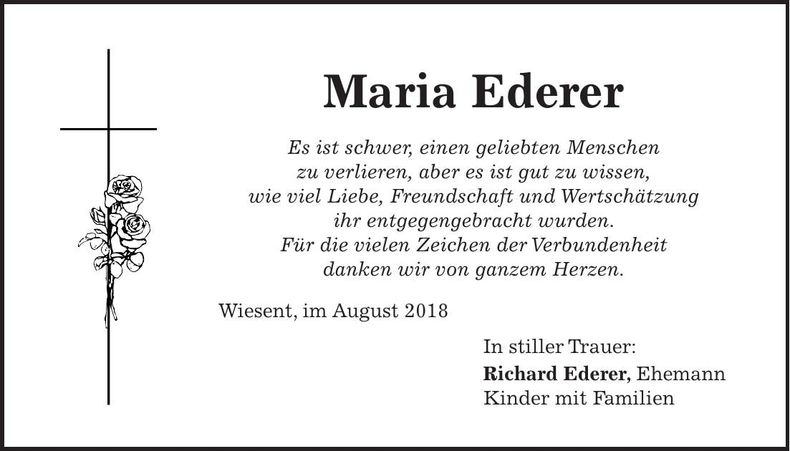Traueranzeige Maria Ederer