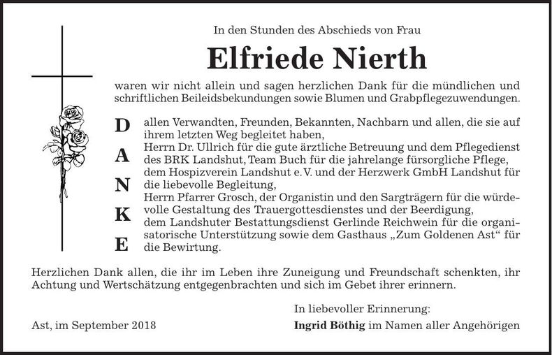 Traueranzeige Elfriede Nierth