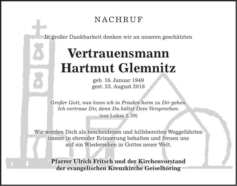 Traueranzeige Gerhard Pfarrer Bosch