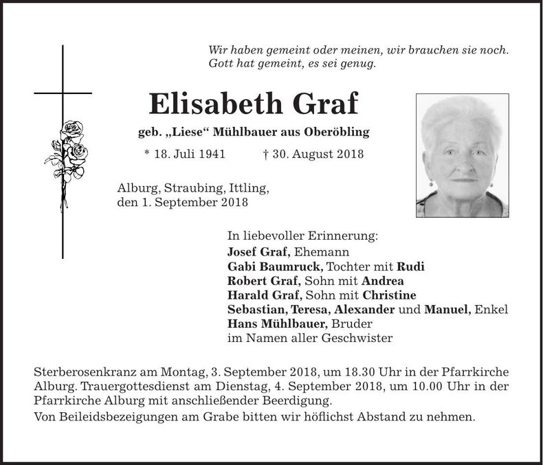 Traueranzeige Elisabeth Graf