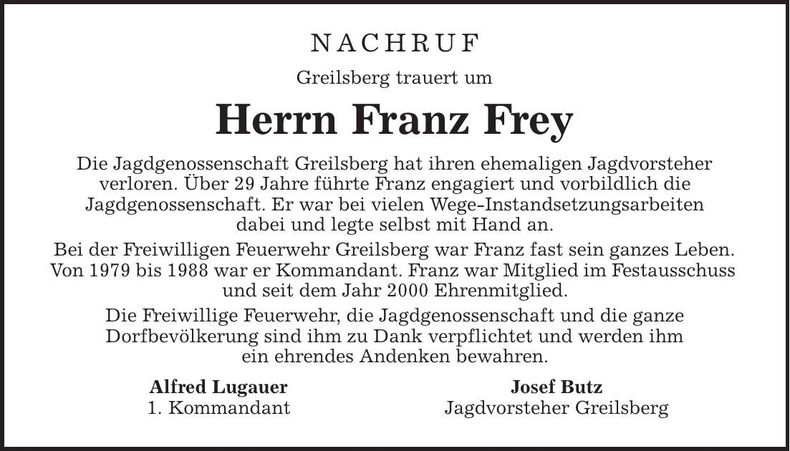 Traueranzeige Franz Frey