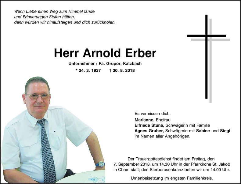 Traueranzeige Arnold Erber