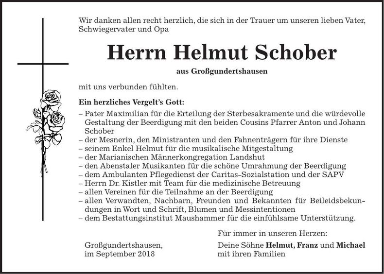 Traueranzeige Helmut Schober
