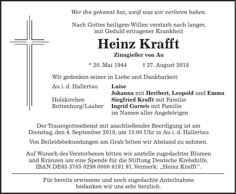 Traueranzeige Heinz Krafft